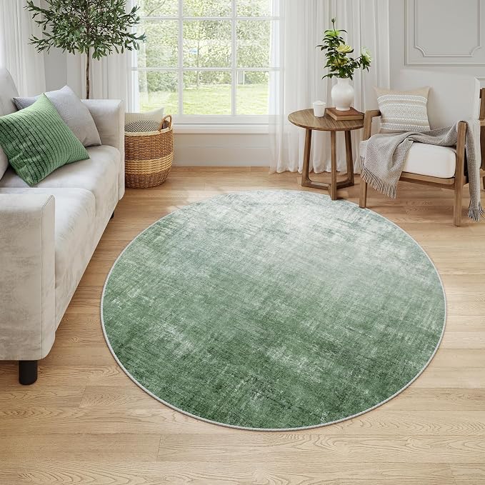 Lahome Abstract Green Round Rug 4ft Round Area Rug, Boho Washable Soft Rugs for Bedroom Circle Entryway Rug, Modern Ombre Non-Slip Carpet for Nursery Living Room Decor(4ft-Round,Green)