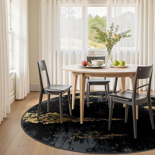 RELEANY Washable Area Rugs 4ft Non-Slip Modern Abstract Soft for Living Room Entryway Bedroom Kitchen, Print Pattern, Dark Black Gold