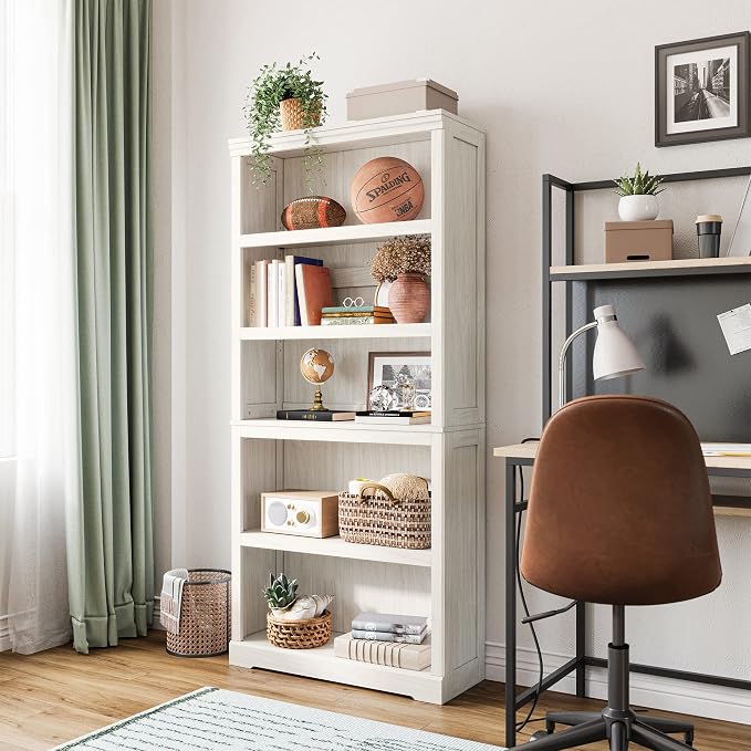 LINSY HOME 5-Shelf Bookcase, Bookshelves Floor Standing Storage Shelves 68 in Tall Bookcase Home Decor Furniture for Home Office, Living Room, Bed Room - White Oak
