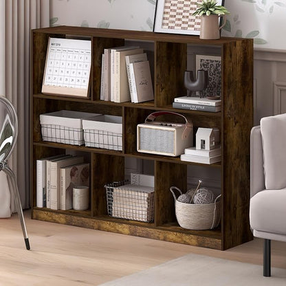 Furinno DALY Book Shelf, 8-Cube Bookshelf, Horizontal Cube Storage Organizer Bookcase, 10.9 x 47.2 x 39.4, for Living Room, Bedroom, Home Office, Amber Pine