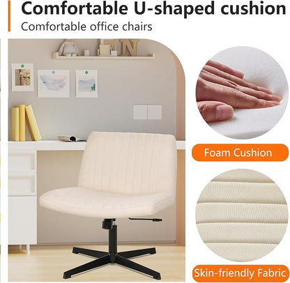 FDW Criss Cross Chair Armless Cross Legged Office Desk Chair Adjustable Swivel Ergonomic Desk Chair No Wheels U Shaped Backrest with Wide Seat Native Sponge Computer Task Vanity Chair for Home Office