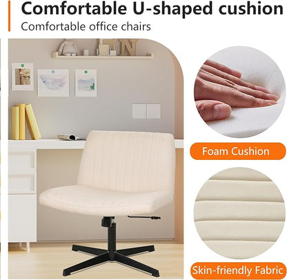 FDW Criss Cross Chair Armless Cross Legged Office Desk Chair Adjustable Swivel Ergonomic Desk Chair No Wheels U Shaped Backrest with Wide Seat Native Sponge Computer Task Vanity Chair for Home Office