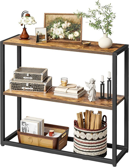 TIQLAB Small Entryway Table, 29.5" Narrow Console Table with Shelves, Sofa Table, Couch Table, Side Table, Entry Table for Hallway, Living Room, Small Space, Rustic