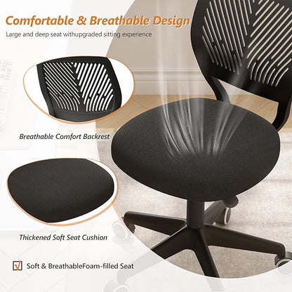 JPBSTO Armless Desk Chair, Height Adjustable Swivel Office Rolling Task Chairs with Soft Mesh Padded Cushion, Ergonomic Small Study Computer Chair for Girls Boys Teens (Black, 2PCS)