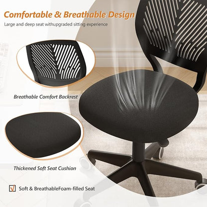 Small Desk Chair Armless Task Chair with Soft Padded Cushion Height Adjustable Swivel Rolling Comfortable Study Computer Chair for Kids Girls Boys Teens