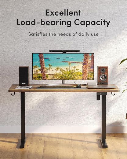 DESINO Standing Desk, 55 × 24 Inches Electric Height Adjustable, Sit and Stand Up, Computer Office Desk with Splice Board, Black Frame/Rustic Brown TOP