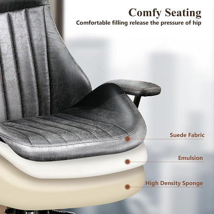 Mid Century Modren Office Chair,High Back Ergonomic Executive Chair with Lumbar Support, Computer Desk Swivel Task Chair with Wheels, Faux Lether Suede Fabric Home Chair (High Back, Grey)