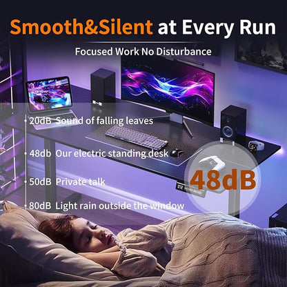 Electric Standing Desk, 47.2 x 23.6 Inches Sit Stand up Desk, Home Office Desk with 3 Memory Height Settings, Black Frame/Black Color Top