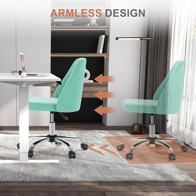 DUMOS Office Chair, Comfy Desk Chair Rolling Vanity Swivel Task Chairs with Wheels, Wide Seating Armless Height Adjustable Computer Chairs for Home,Bedroom,Student,Adults, Green