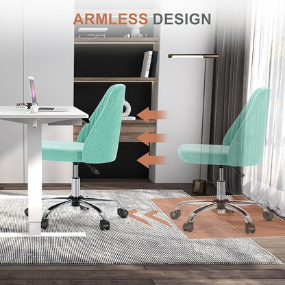 DUMOS Office Chair, Comfy Desk Chair Rolling Vanity Swivel Task Chairs with Wheels, Wide Seating Armless Height Adjustable Computer Chairs for Home,Bedroom,Student,Adults, Green