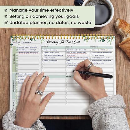 Taja Weekly To Do List Notepad with 52 Undated Sheets（8.5"×11"）- Weekly Desk Planner for Women & Man, Work and Home - 1 Pack Serene Green