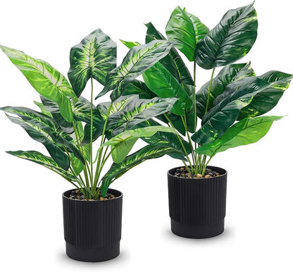 Der Rose 2 Pack Fake Plants Artificial Tropical Plants Indoor in Black Pot for Home Office Desk Accessories Bathroom Sage Green Decor