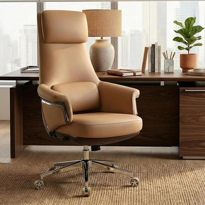 EUREKA ERGONOMIC Renee Executive Office Chair, Big and Tall High Back Fiber Leather Desk Chair with Adjustable Headrest and Lumbar Support, Comfy Computer Chair with Soft Padded Armrests, Brown