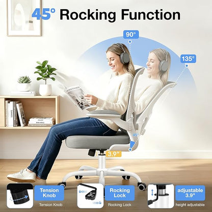 ALLGOD Ergonomic Office Chair, Breathable Mesh Ergonomic Desk Chair with Adjustable Lumbar Support, Flip-up Armrests, Computer Chairs Comfortable for Home, Office, Work, 300lbs, LightGray, Upgrade