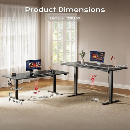 Huuger 71 X 30 Inch Electric Standing Desk with Power Outlets and USB-C Port, Height Adjustable Desk, Sit Stand Desk for Home Office, Computer & Gaming Desk with 4 Presets, Stable Steel Frame, Black