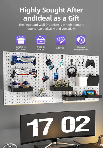 Revamp Your Space With A Versatile Pegboard Kit - Effortlessly Organize Home, Office, And Gaming Setup With Customizable Hanging Solutions (White)
