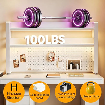 Desktop Hutch Bookshelf, 2-Tier Metal Desk Shelf for Top of Desk | Heavy Duty Countertop Organizer Rack with Peg Board & Accessories Space-Saving Storage for Dorm, Office & Home
