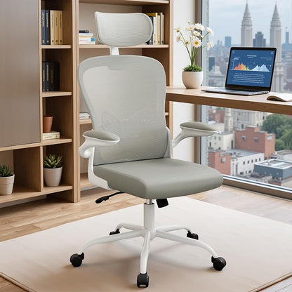 Furmax Ergonomic Office Chair Executive High Back Computer Desk Chair with 3D Adjustable Headrest, Adjustable Lumbar Support Armrests for Home Office (Light Gray)
