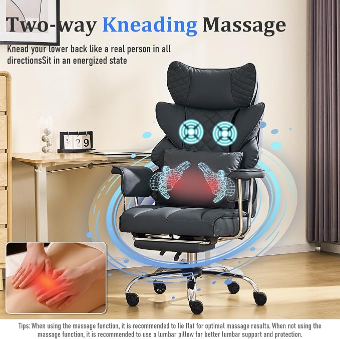 DYHOME 500 lbs Reclining Massage Office Chair with Foot Rest, Kneading Massage Home Office Chairs, High Back Office Desk Chair, Thicker Cushion, Big and Tall Ergonomic Chair for Heavy People, Black