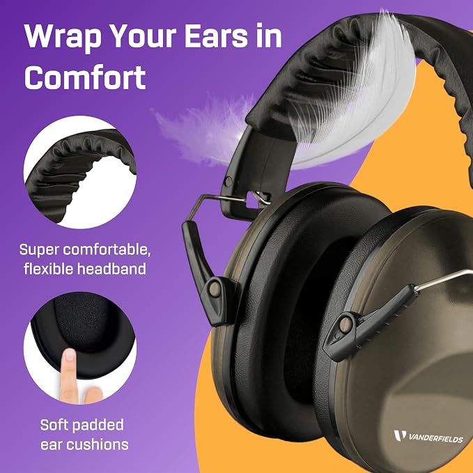 Vanderfields - Hearing Protection Ear Muffs - Over 31 dB (2K Hz) Broad Noise Cancelling Sound Reduction - Adults & Teens