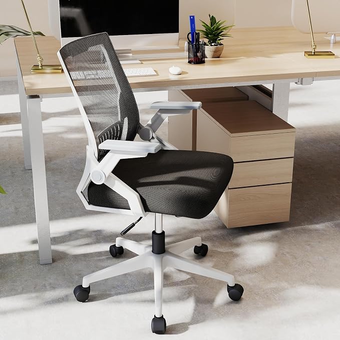Ergonomic Office Chair with Flip-Up Arms, Small Desk Chair with Breathable Mesh Back, Home Office Desk Chair that Saves Space, Compact Swivel Computer Chair