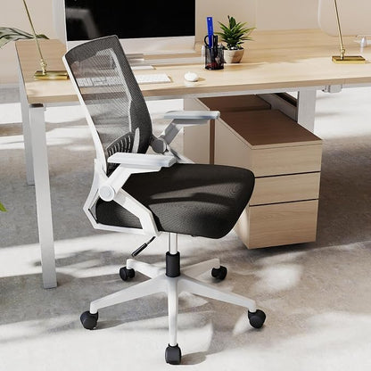 Ergonomic Office Chair with Flip-Up Arms, Small Desk Chair with Breathable Mesh Back, Home Office Desk Chair that Saves Space, Compact Swivel Computer Chair