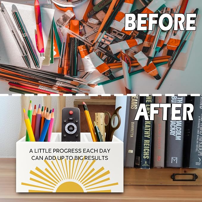 Boho Mental Health Pen Pencil Holder Organizer for Desk, Mental Health Inspirational Motivational Wooden Box Sign for Therapy Counselor Office Classroom Desk Tabletop Decorations