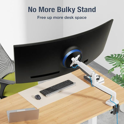 AVLT Single 17"-45" Monitor Arm Desk Mount Premium Mechanical Spring fits One Flat/Curved/Ultrawide Monitor Full Motion Height Swivel Tilt Rotation Adjustable, White