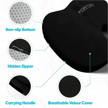 FORTEM Seat Cushion, Office Chair Cushion, Memory Foam Car Seat Cushions, Sciatica Coccyx Tailbone Pain Relief, Chair Cushions for Back Support, Sitting Pad for Gaming, Washable Cover, Non Slip, XL