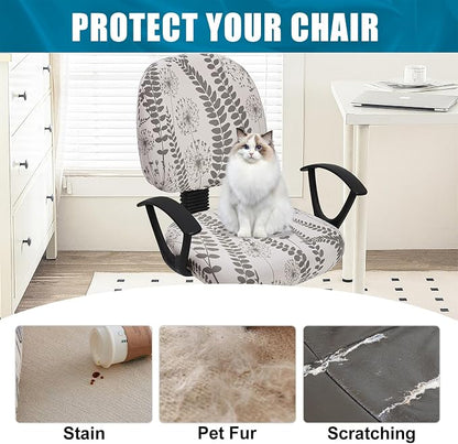 Smiry Stretch Printed Office Computer Chair Covers, Universal Washable Removable Desk Rotating Chair Slipcovers Protector, Seat + Backrest Cover - Sage Gray