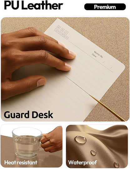 YSAGi Leather Desk Protector, Office Mat, Large Mouse Mat, Non-Slip PU Leather Blotter, Laptop Desk, Waterproof Writing Pad for Office and Home (Shiny Bronze, 35.4" x 17")