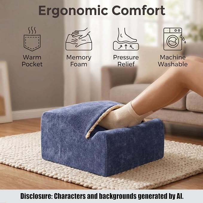 Keep Warm Foot Stool Foot Rest for Under Desk At Work | Office Footrest with Warm Feet Pocket,Ergonomic Under Deskfoot stool Stool for Office Chair & Back &Pain Relief blue+