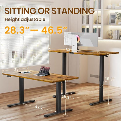Veken 63" x 28" Super Large Standing Desk, Conference Room Tables, Height Adjustable Electric Computer Desk, Sit to Stand Up, Modern Workstation for Home Office, Writing, Gaming Study, Brown