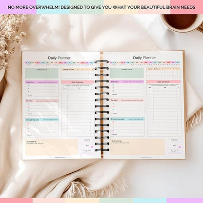ADHD Daily Planner for Neurodivergent Adults - Productivity Daily Planner & Task Management to Stay Organized and Focused (Rainbow)