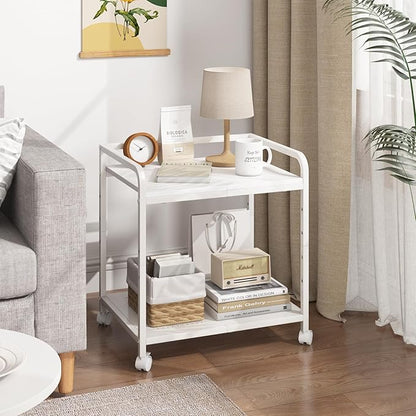 21"x15.8" Large Printer Stand with Storage, 2-Tier Under Desk Printer Table, Rolling Printer Cart with Lockable Wheels for Home, Office (White)