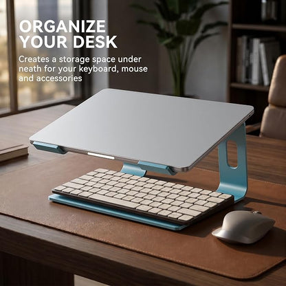 SOUNDANCE Laptop Stand, Aluminum Computer Riser, Ergonomic Laptops Elevator for Desk, Metal Holder Compatible with 10 to 15.6 Inches Notebook Computer, Navy Blue