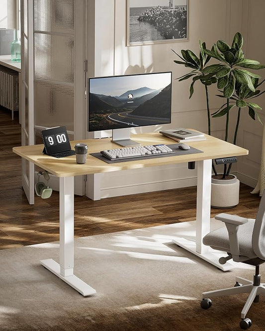 Marsail Electric Standing Desk, Adjustable Height Stand up Desk, 40 x 24 Inches Sit Stand Home Office Desk, Computer Desk, Maple