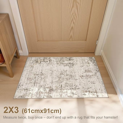 UERMEI 2x3 Entryway Area Rug: Washable Neutral Modern Abstract Small Rug - Non-Slip Low Pile Throw Indoor Carpet for Entrance Kitchen Front Door Mat Bathroom Entry Kids Room - Dark Brown