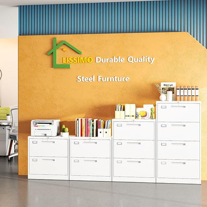 Metal Lateral 4 Drawer File Cabinet with Lock, Wide Filing Cabinet for Home Office Organization Hanging Files Letter/Legal/F4/A4 Size (White, Assembly Required)