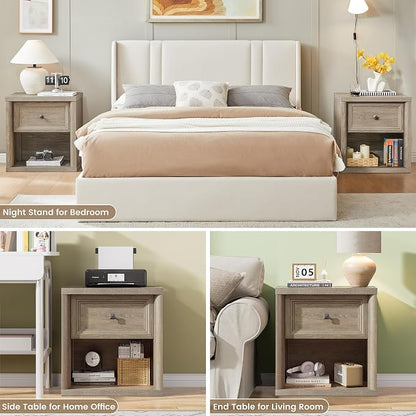 Standifurno Farmhouse Night Stand Set of 2, Grey Nightstands with Drawer Storage, Wood Large Side Tables End Table, 22.6" Wide Bedside Tables Night Stands for Bedroom Room Sofa Couch Office