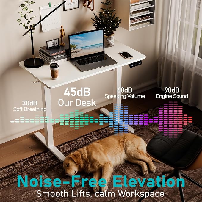 35" Electric Standing Desk Adjustable Height, Small Sit Stand Desk for Home Office & Computer Workstation, Compact Work Desk with Cable Management (White)