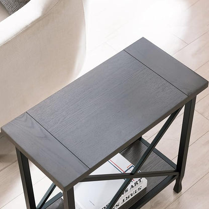 Leick Home 23005 Chisel & Forge Narrow Side Recliner Table with Shelf, Smoke Gray and Matte Black