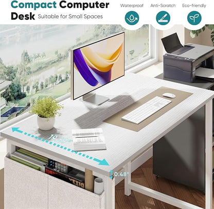OLIXIS Small Computer Desk, 31 Inch Home Office Desks, Writing Study Craft Work Gaming Table, Computer Workstation for Bedroom Small Spaces with Storage Bag and Headphone Hook, White