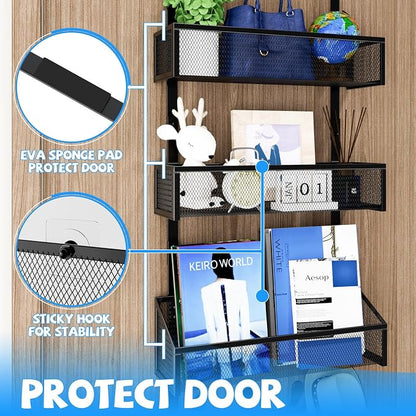 Kaiferty Over The Door Hooks Organizer, Coat Rack Over The Door Storage Hanger Towel Rack, Back of Door Storage Organizer for Bathroom,Bedroom,Kitchen,Office (Black, 4-Tier)