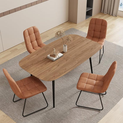 HIPIHOM 55.1'' Dining Table Set for 4,Modern Wood Dining Table,Leather Dining Chairs 4,Table and Chairs Set of 4,Ideal for Kitchen Dining Room (Walnut Color Table + 4 U-Shaped Brown Chairs, 55.1")
