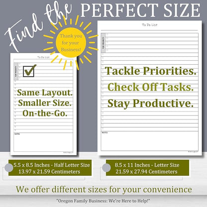 Life Charge To Do List Notepads for Work, Daily Checklist Planner Pads with Priority & Notes, 2 Pack, 100 Pages Total, 8.5 x 5.5 Half Letter, Portrait