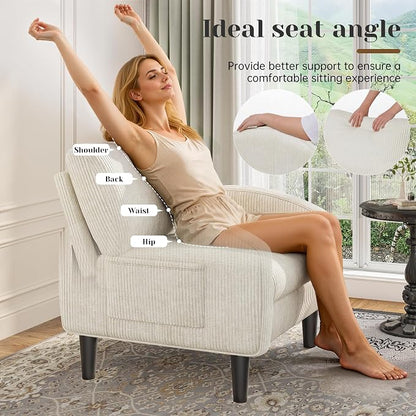 Homkdom Accent Chairs Set of 2 for Living Room,Mid Century Modern Reading Chair with 2 Side Pockets,Upholstered Armchair for Apartment,Small Room,Beige