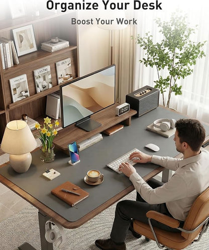 Aothia Faux Leather Desk Mat - Large Mouse Pad, Non-Slip PU Leather Blotter, Waterproof Writing Surface for Office and Home (Grey, 42" x 17")