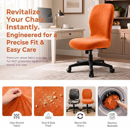 Deisy Dee Velvet Stretch Armless Office Chair Covers - Colorful Stretch Slipcover for Desk Chairs (Orange)