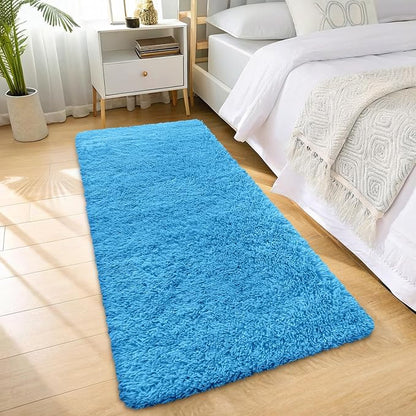OLANLY 2x6 Machine Washable Runner Rugs for Hallway, Soft Fluffy Shaggy Bedside Rugs for Bedroom, Living Room, Indoor Floor Carpet for Kids Girls and Boys, Home Decor Aesthetic, Bright Blue